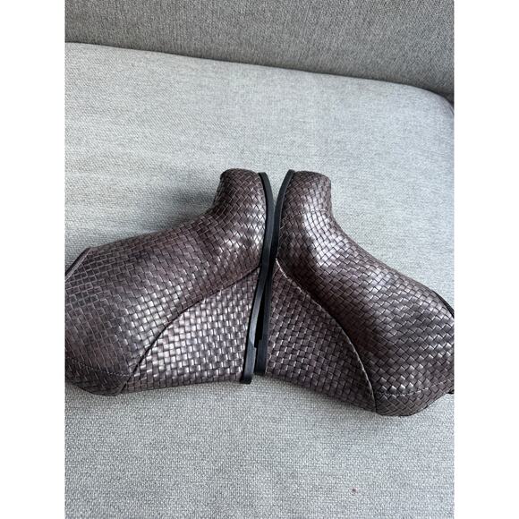 TwinSet Woven Wedge Leather Bootie Taupe Grey Women's Sz 39 US 8.5/9 - Picture 7 of 14
